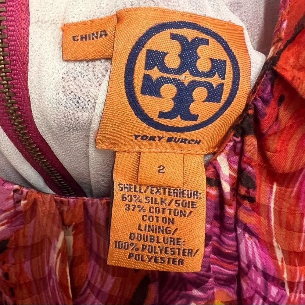 Tory Burch Zorra Peacock Feather Lined Silk Shift Dress with Pockets Size 2